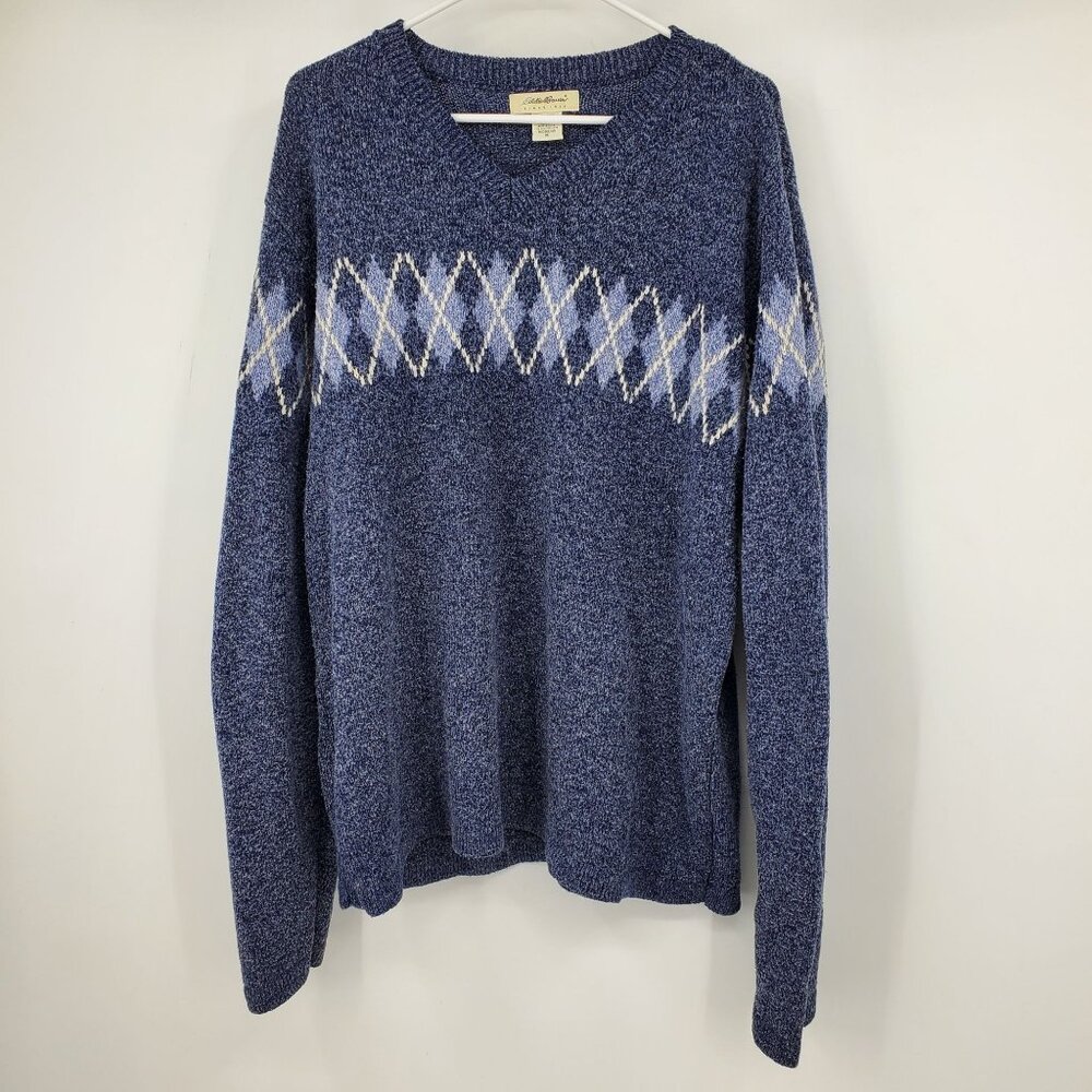 Eddie Bauer Blue Fair Isle Women's Pullover Plaid Sweater Size Medium